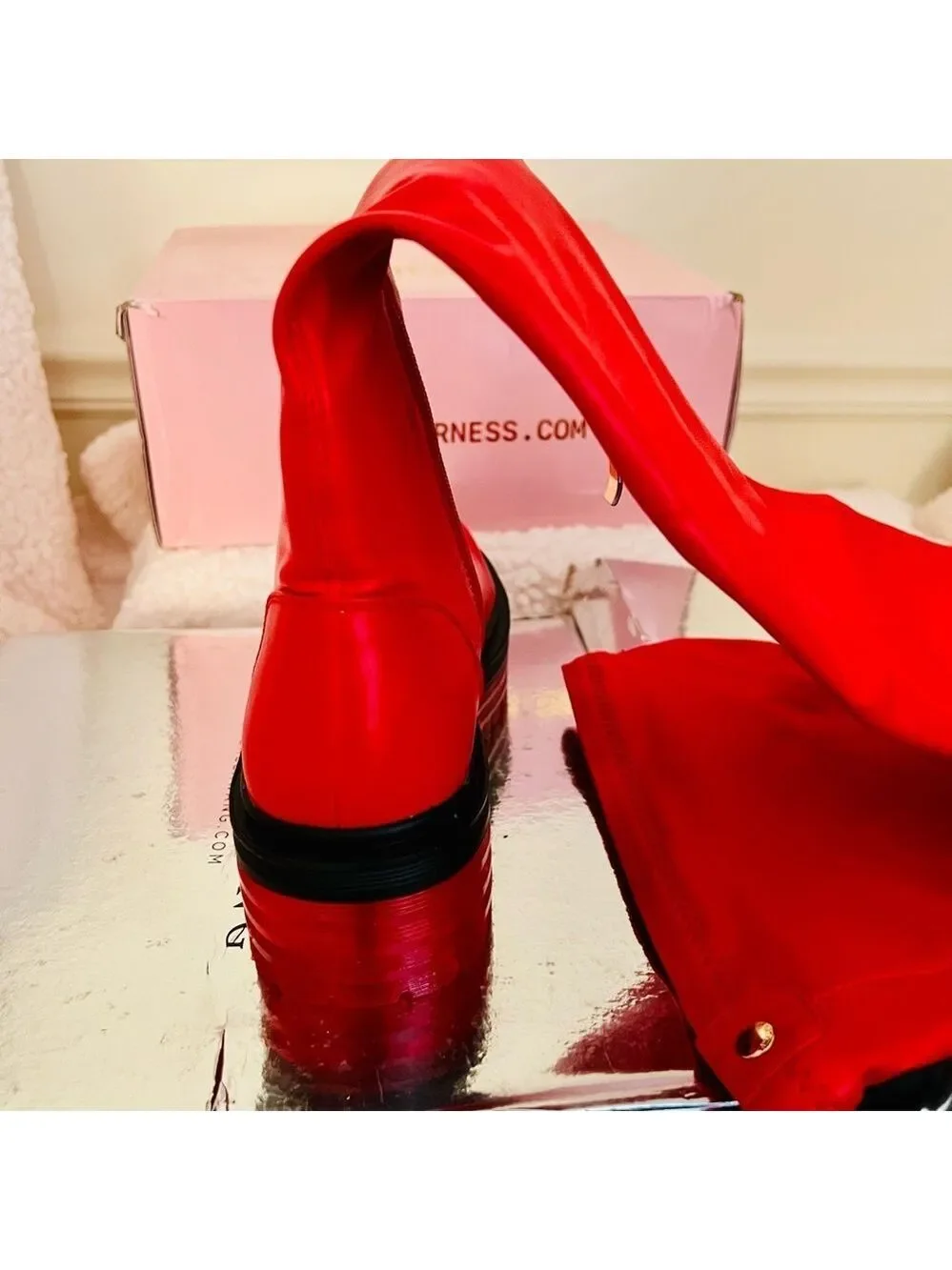 NIB Dolls Kill Azalea Wang Euro Thigh High Boots Surgplatform in Red